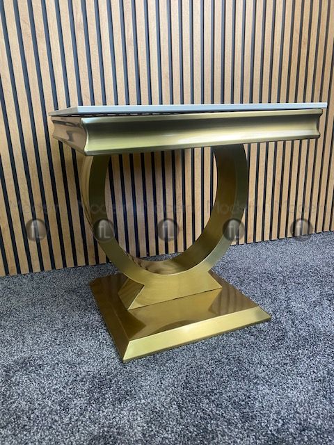 Grey Ceramic Arianna side table with gold vein, Gold metal frame & legs