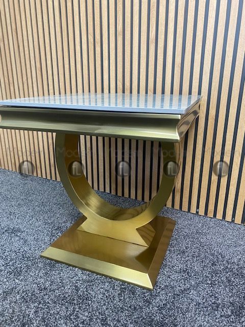 Grey Ceramic Arianna side table with gold vein, Gold metal frame & legs