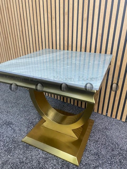 Grey Ceramic Arianna side table with gold vein, Gold metal frame & legs