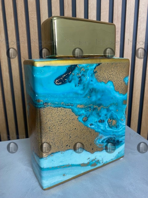 Large ginger jar blue and gold sand abstract colour