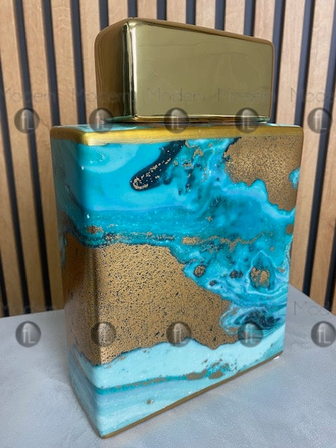 Large ginger jar blue and gold sand abstract colour