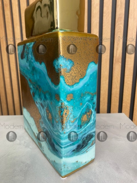 Large ginger jar blue and gold sand abstract colour