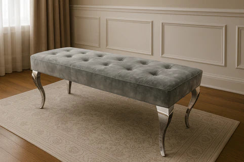 Luxury grey velvet Louis dining bench