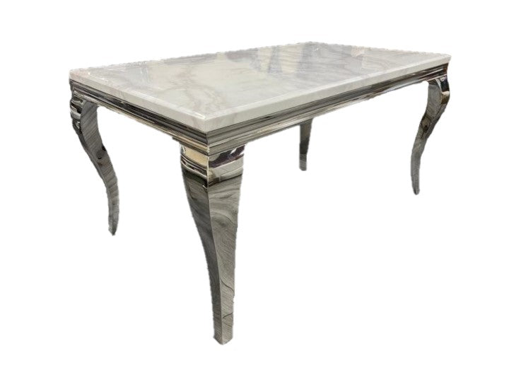 Louis table with marble top 150 cm and 4x Grey Knocker Chairs