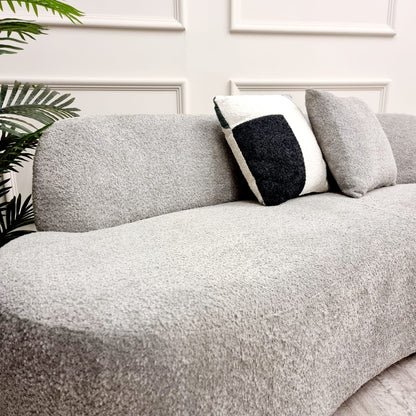 3 Seater Grey Boucle Fabric Sofa, Teddy bear fabric sofa