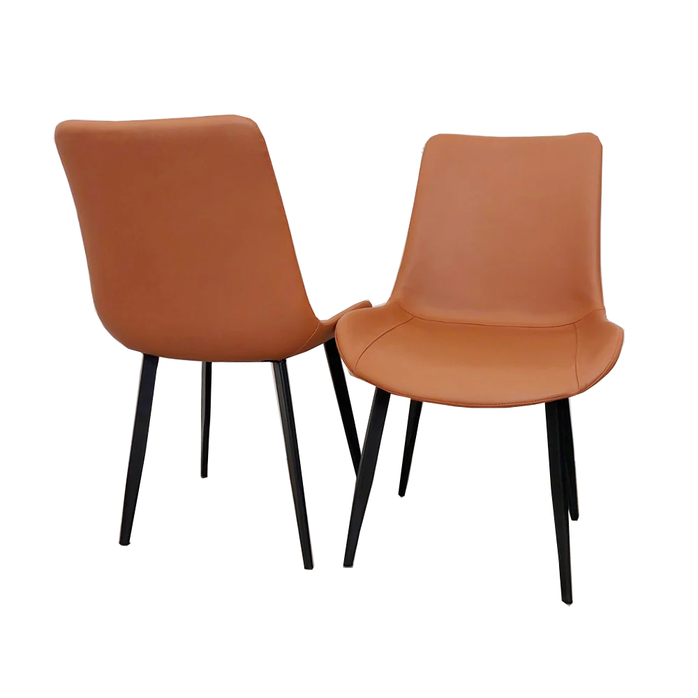 Tan Faux Leather Dining Chair with Black Scandinavian Style Pin Legs