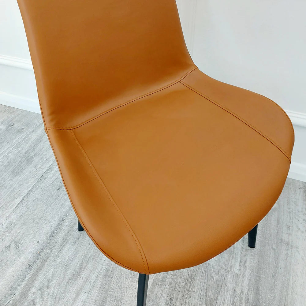 Tan Faux Leather Dining Chair with Black Scandinavian Style Pin Legs