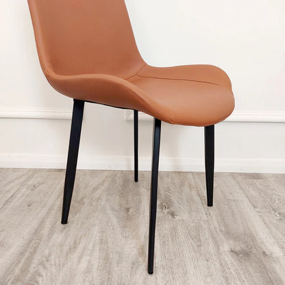 Tan Faux Leather Dining Chair with Black Scandinavian Style Pin Legs