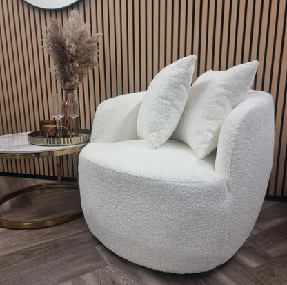 Boucle White Chair Swivel Lounge Cuddle Chair