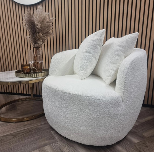 Boucle White Chair Swivel Lounge Cuddle Chair