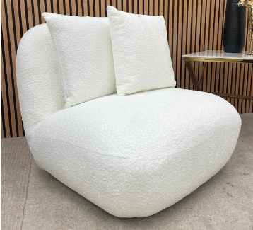 Accent snuggle swivel chair, boucle fabric accent chair