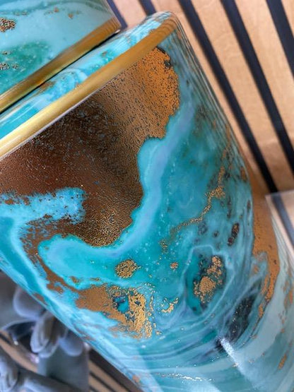 Ceramic large blue and gold sand abstract colour decorative jar 30cm high