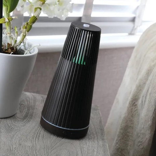 LED Ultrasonic Diffuser - Ridged Chimney Dark Wood 21cm high