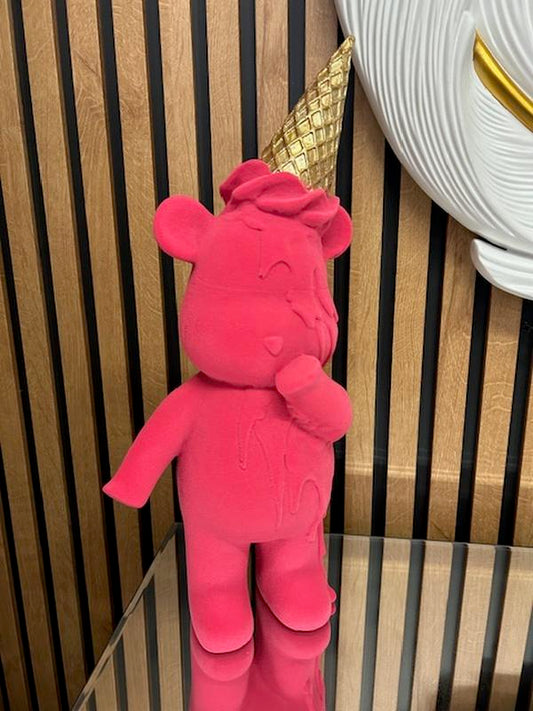 Pink Teddy Bear Ornament with Dripping Ice Cream
