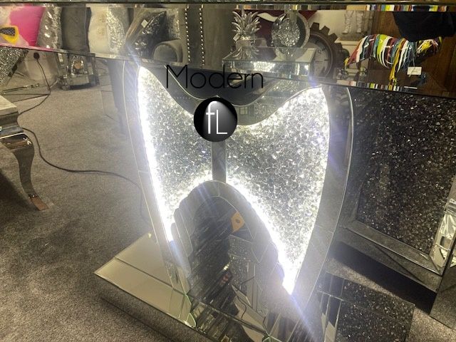 Mirrored crushed crystal LED Angel wings console table