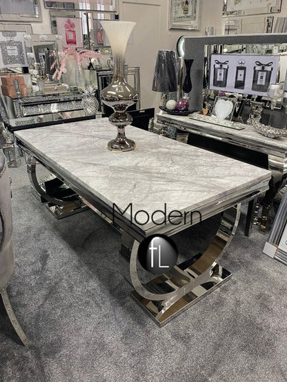 Ex Display Ariana 1.8m Marble Dining Table with chrome circle base