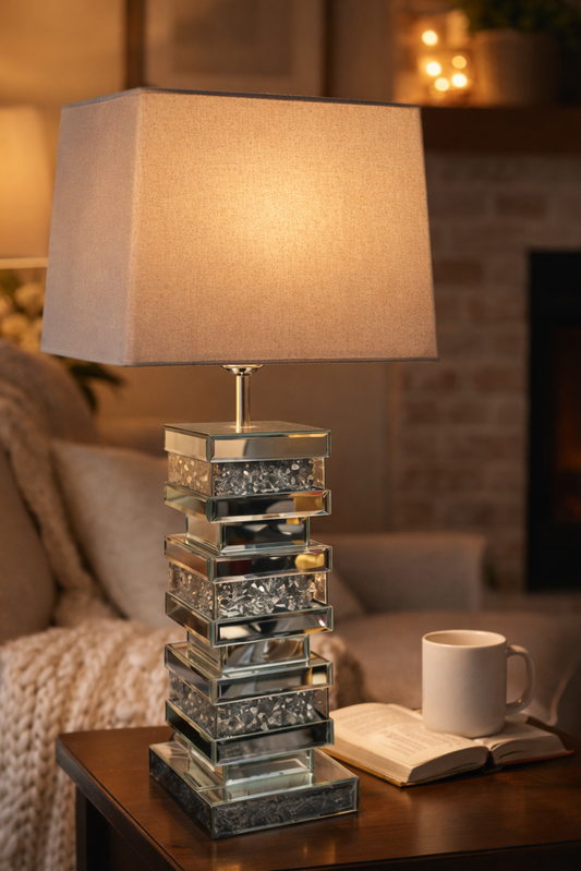 Luxury Crushed Diamond Mirror table lamp, Glitz Bling sparkle mirrored lamp