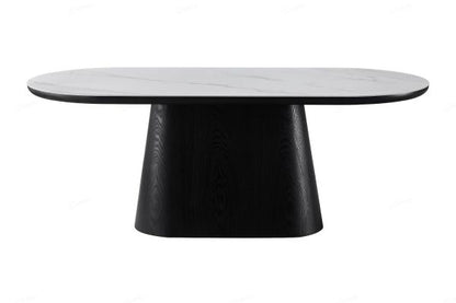 2m Oval Dining Table Black & White Sintered stone, Wood base 200cm wide