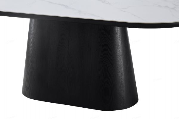 2m Oval Dining Table Black & White Sintered stone, Wood base 200cm wide