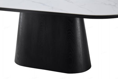 2m Oval Dining Table Black & White Sintered stone, Wood base 200cm wide