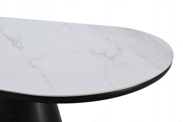 2m Oval Dining Table Black & White Sintered stone, Wood base 200cm wide