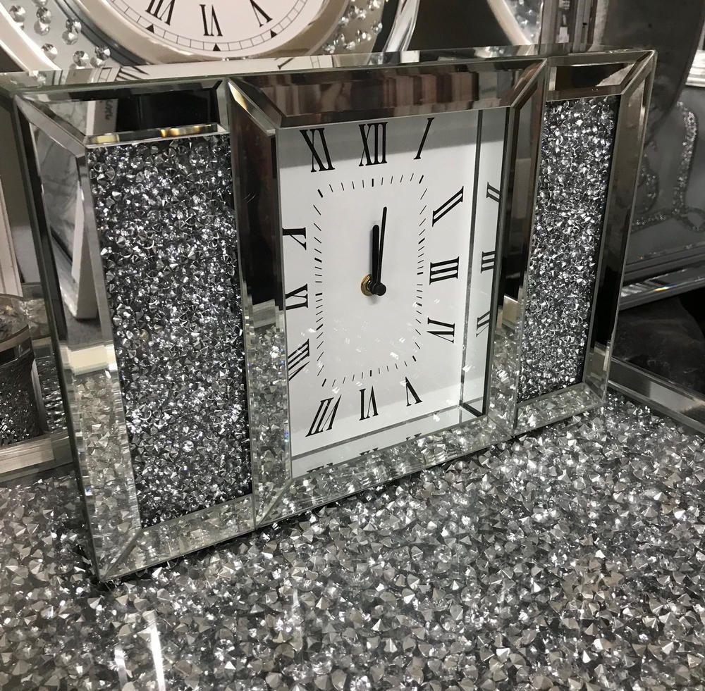 Mirrored and crushed crystal mantel clock