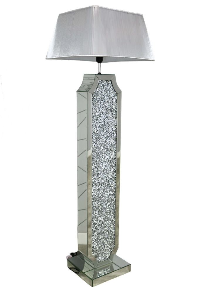 Crushed Crystal Art-Deco Floor Lamp with Silver Square Shade