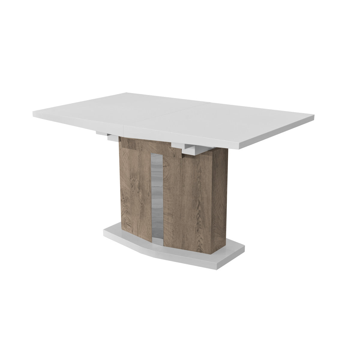 White High Gloss Extending Dining table with Wood colour base 130 - 170 cm