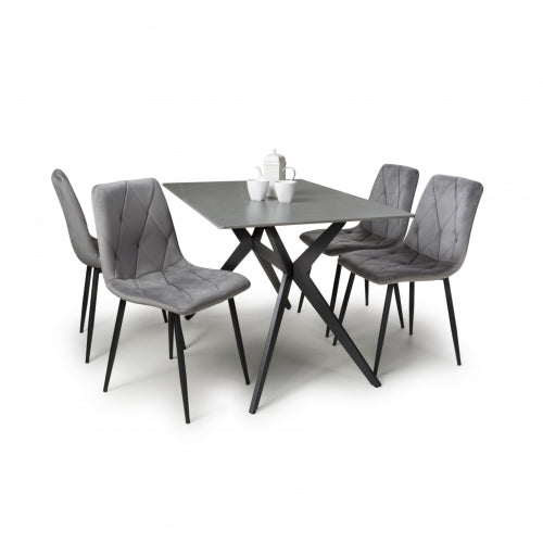 Grey 1.2m Sintered Stone Dining table with 4 Grey Velvet Chairs