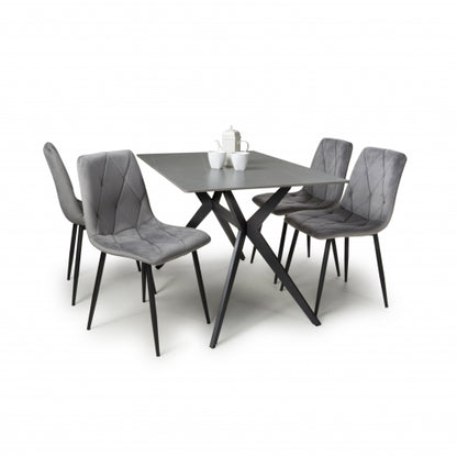 Grey 1.2m Sintered Stone Dining table with 4 Grey Velvet Chairs