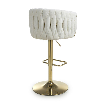 Woven Textured Effect Bar Stool Gold Base