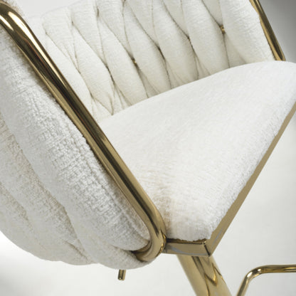 Woven Textured Effect Bar Stool Gold Base