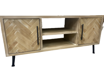 Washed Wood Parquet TV stand for up to 65” TV