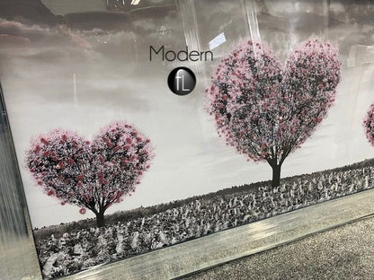 Stunning pink love heart tree, 3D glitter art picture in a mirrored frame