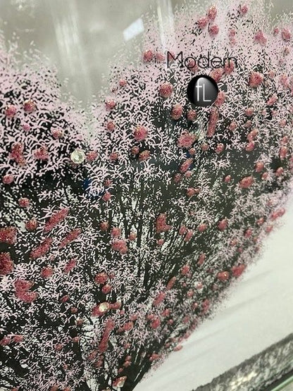 Stunning pink love heart tree, 3D glitter art picture in a mirrored frame