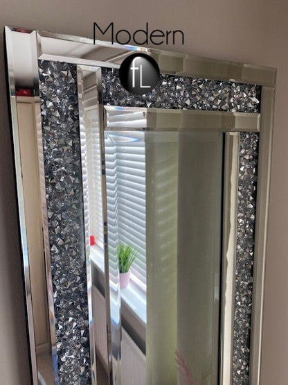 120x40 crushed diamond wall mirror with straight edge finish