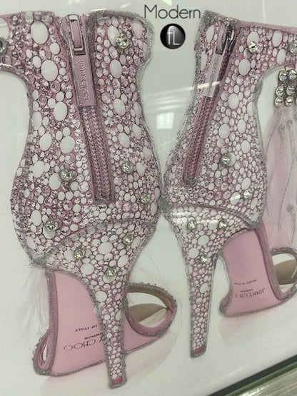 Pink designer shoe picture, pink high heel stiletto mirror frame glitter detail