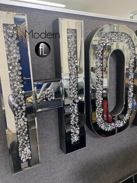 HOME Letter Mirror and Crushed Crystal Wall Ornament, decorative HOME piece