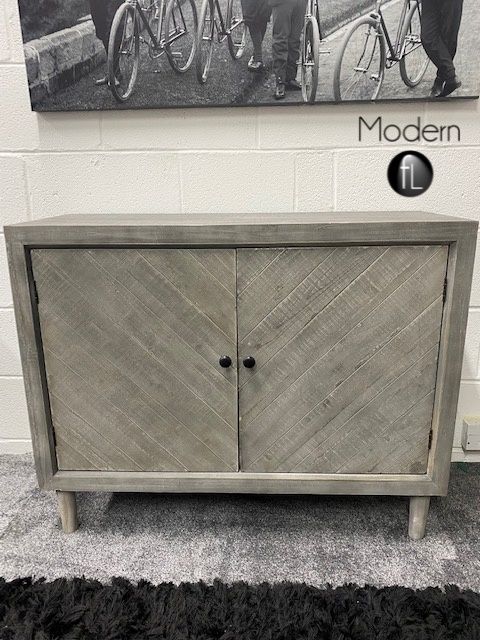 2x Weathered soft grey wood 2 door sideboard, grey wood 2 door rustic cabinet