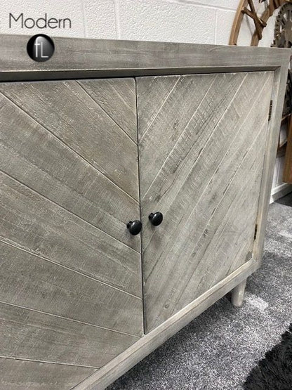 2x Weathered soft grey wood 2 door sideboard, grey wood 2 door rustic cabinet