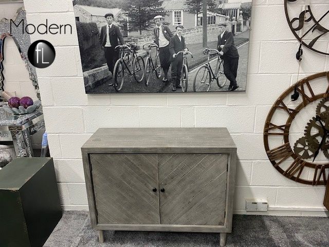 2x Weathered soft grey wood 2 door sideboard, grey wood 2 door rustic cabinet