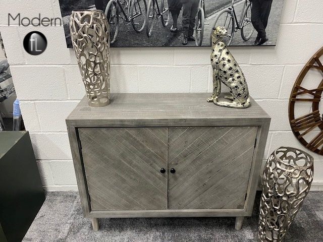 2x Weathered soft grey wood 2 door sideboard, grey wood 2 door rustic cabinet