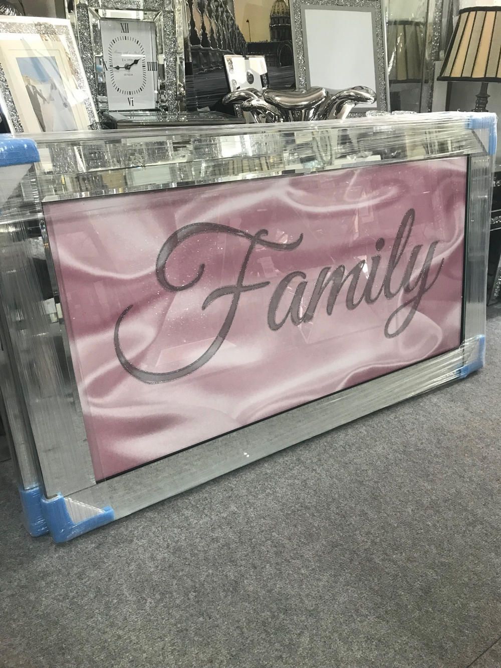 Pink family sparkle glitz mirrored picture