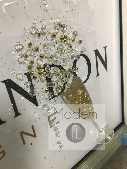 White Moet & Chandon Champagne Picture with 3D Flutes and Sparkle Detail