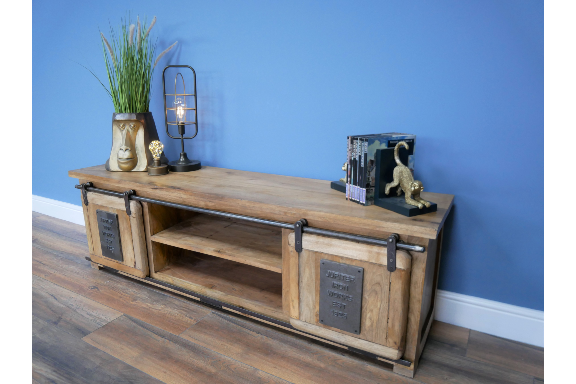 Industrial Iron Works Wooden TV Unit 160cm Wide