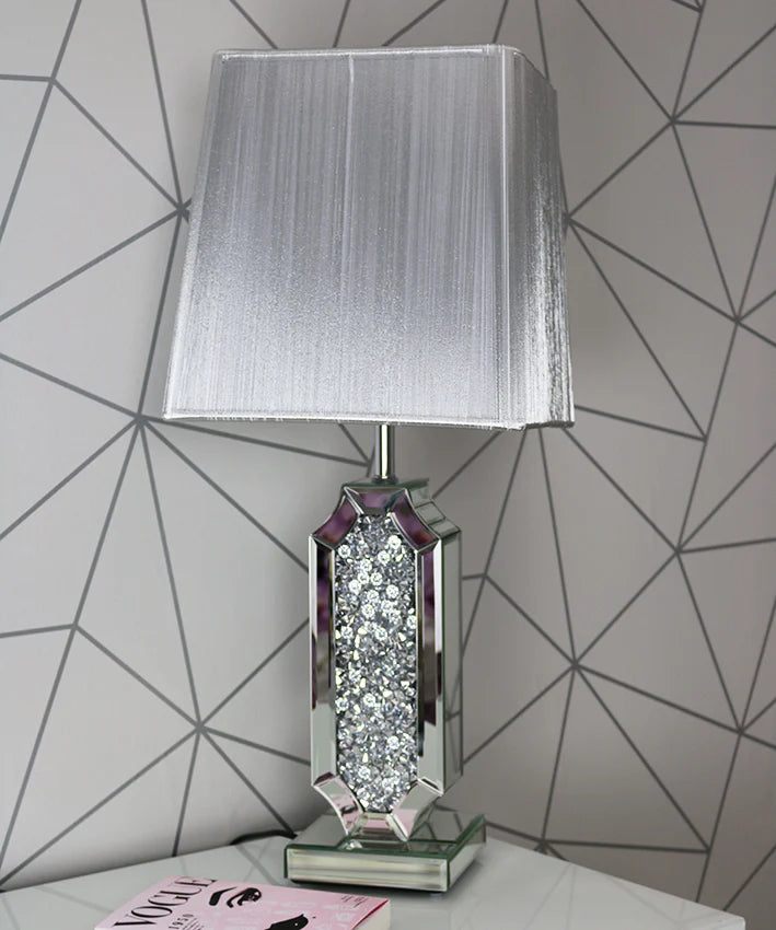 Crushed diamond table lamp with Silver ribbed shade