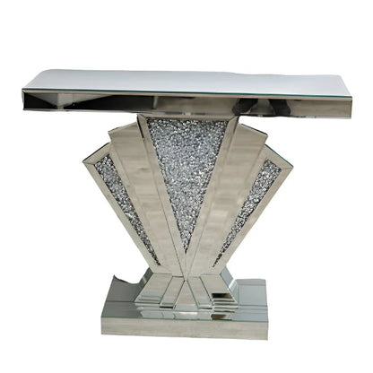 Art Deco Mirrored Silver Crushed Crystal Mirror Glass Console Table