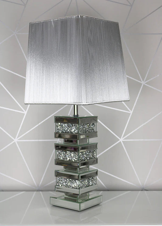 x2 crushed diamond table lamps with x3 square black ribbed shades