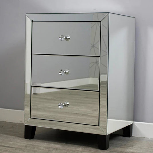 Venetian mirror bedside drawer, 3 drawer bedside cabinet