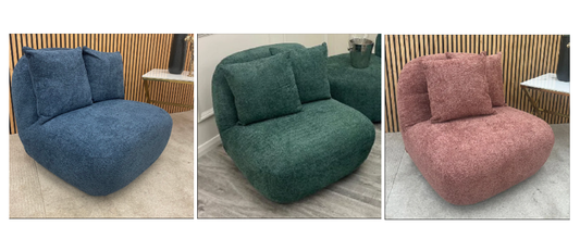 Accent snuggle swivel chair, boucle fabric accent chair
